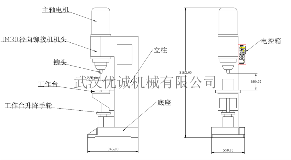 jm30径向铆接机旋铆机技术参数及标准件清单