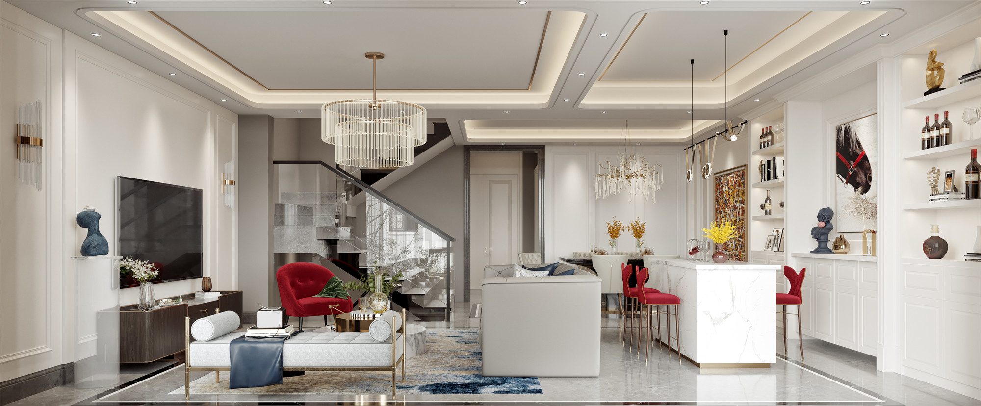 山水印象260平米美式轻奢风格别墅装修效果图