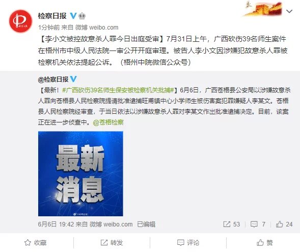 广西砍伤39名师生案被告李小文因涉嫌犯故意杀人罪被公诉