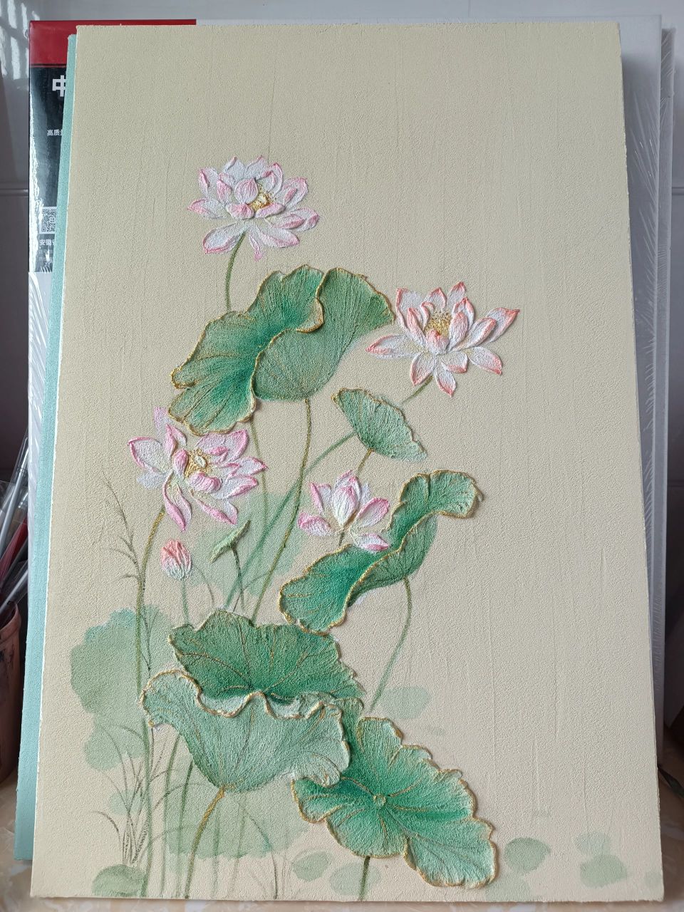 荷花丙烯肌理装饰画 丙烯装饰画 客厅装饰画 肌理画 玄关画