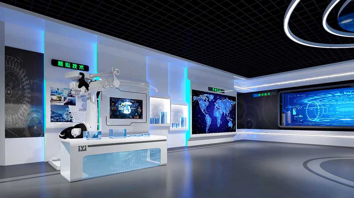 展厅以智能机器人和创新基建为主要设计元素,融合陕西丝路机器人智能