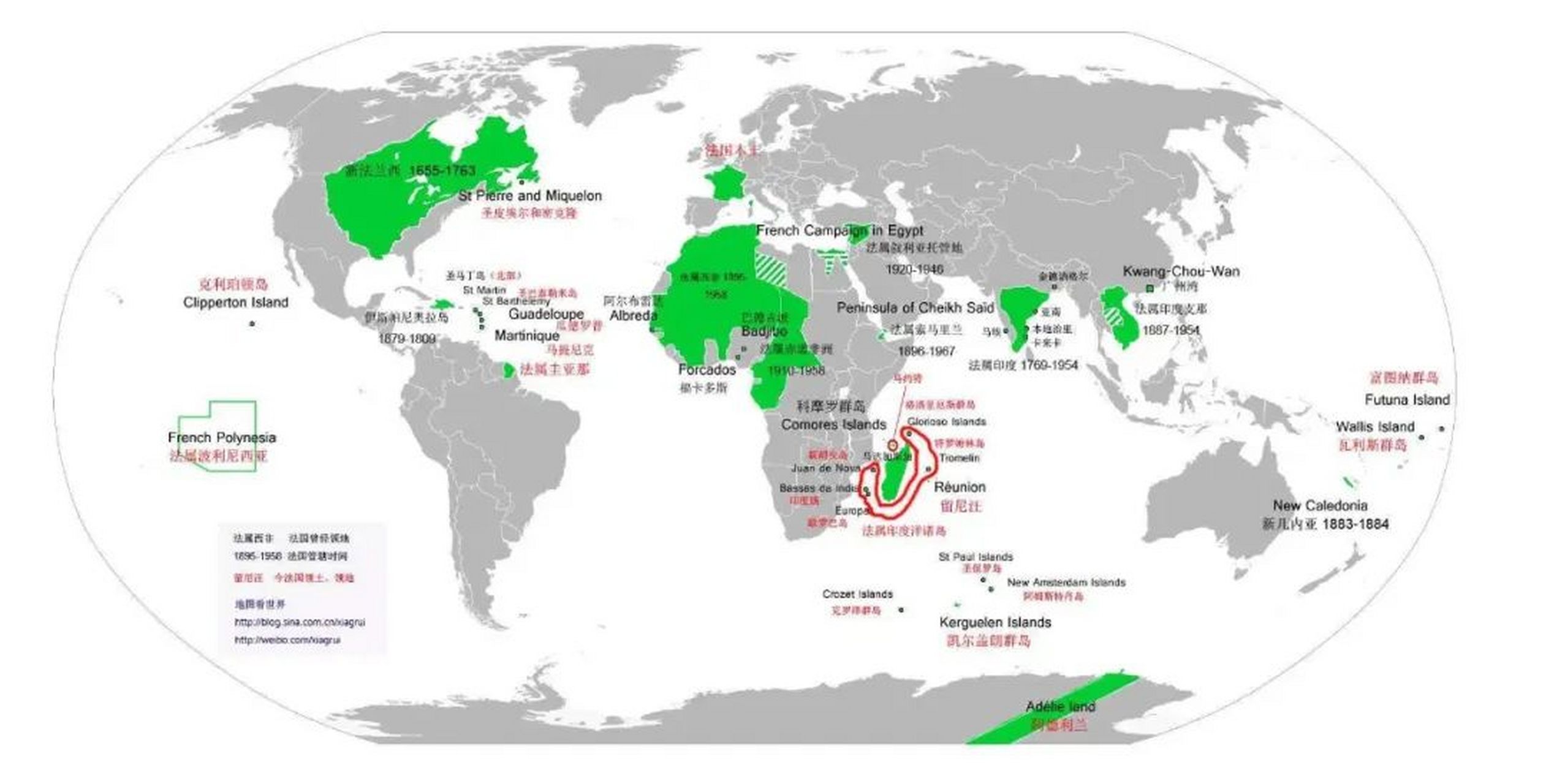 (法兰西殖民帝国曾经控制过的土地.