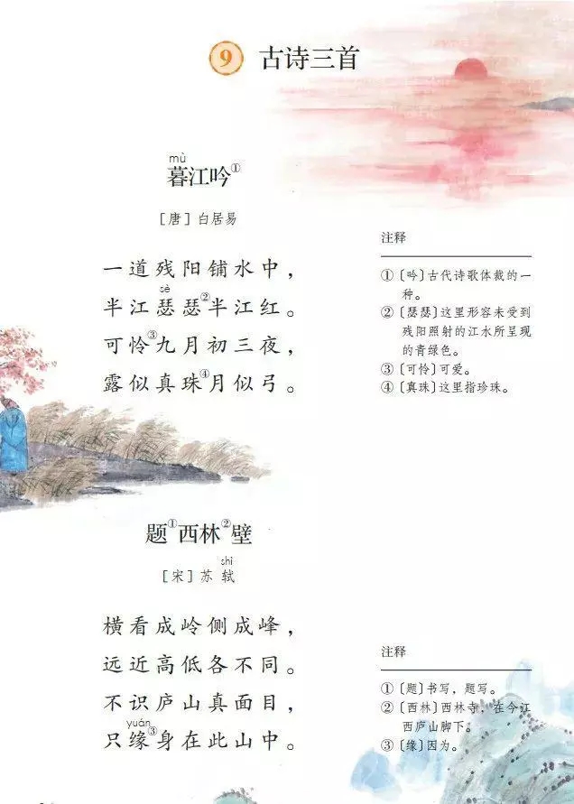 四年级上册第三单元以"连续观察"为主题,编排了《古诗三首》《爬山虎