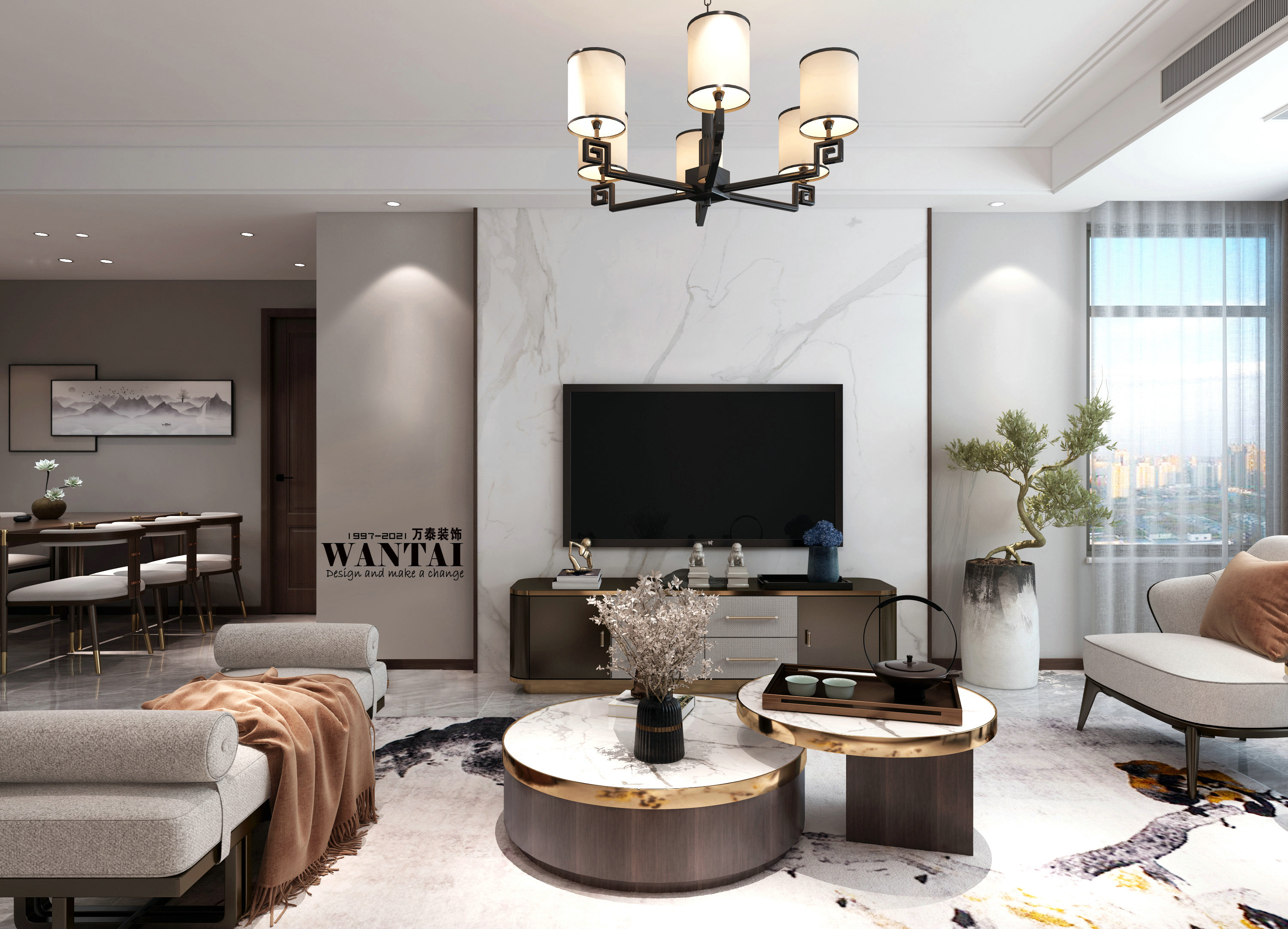 济宁运河公馆145平新中式风格装修效果图