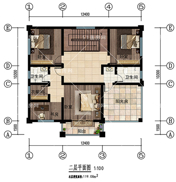 12x11米二层别墅图,中西结合的外观设计,效果完美