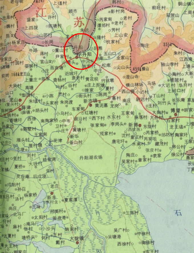 1972年当涂县地图上的两个小丹阳和丹阳湖