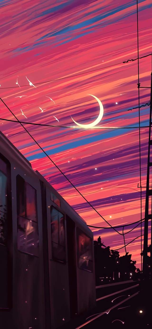 浪漫的傍晚风景插画,想陪你看日落