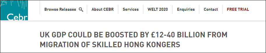 推荐|想得挺美！英智库：BNO港人移民可带来400亿英镑收入