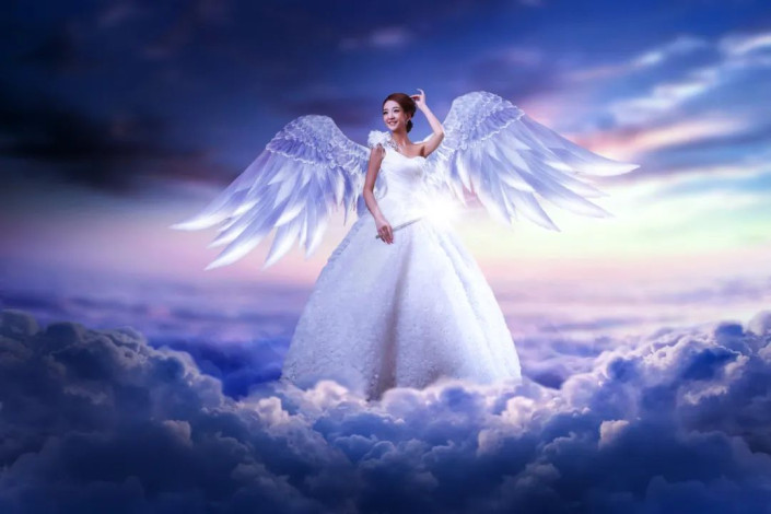 用ps合成云端的完美白衣天使