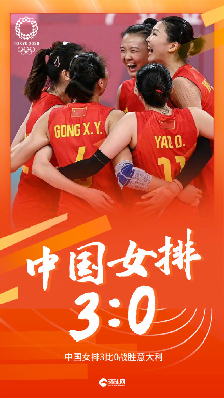 中国女排3比0战胜意大利