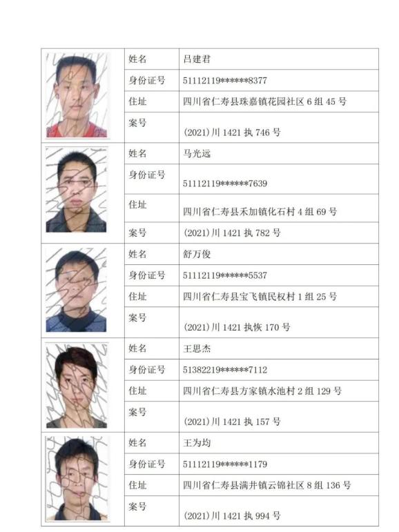 仁寿152名失信被执行人被曝光!照片,地址公布