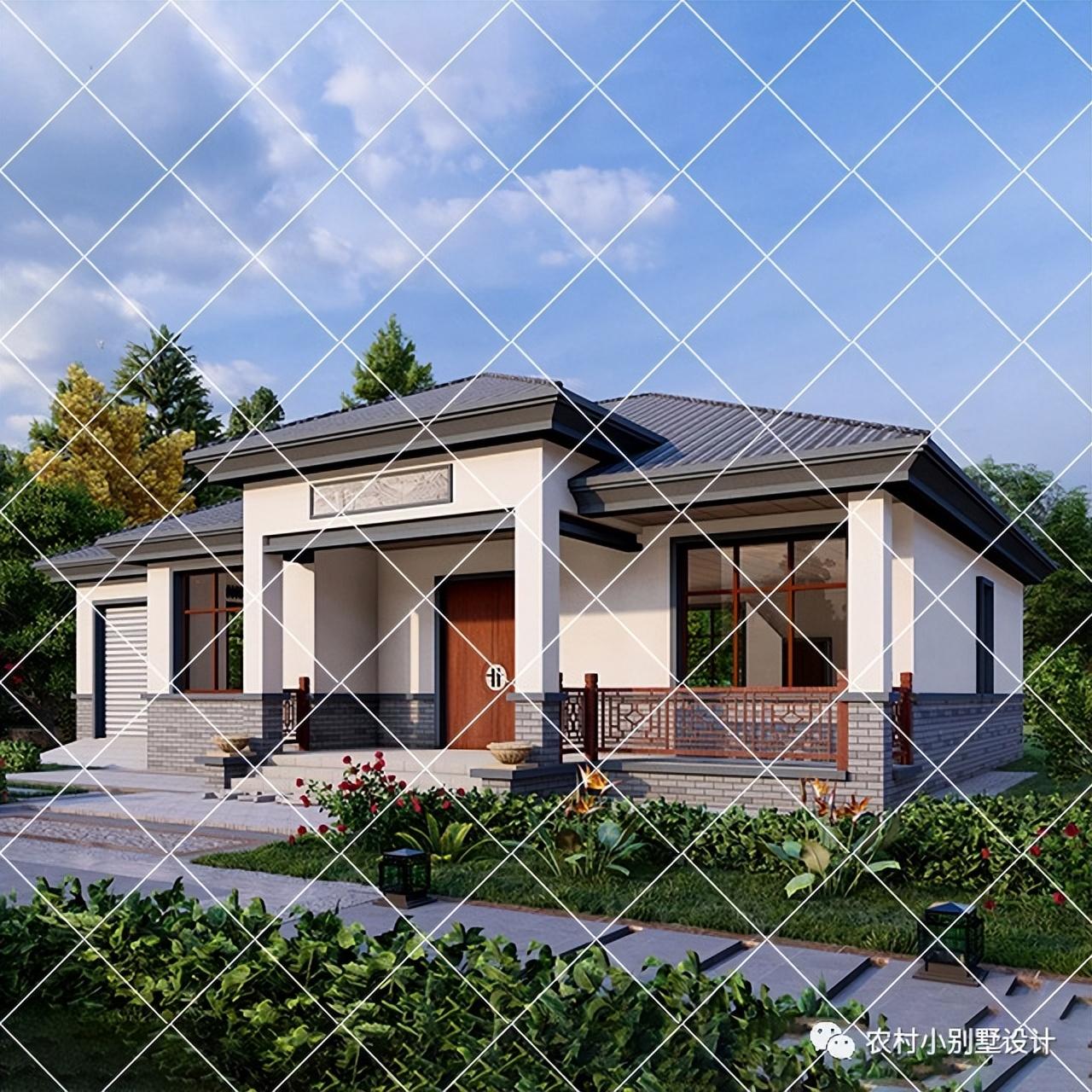 21款一层新中式农村自建别墅,15万左右的造价,最适合住家养老!