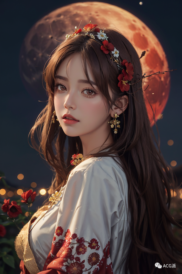 ai绘画|奇幻写实风美女,迷人的月下侧颜肖像