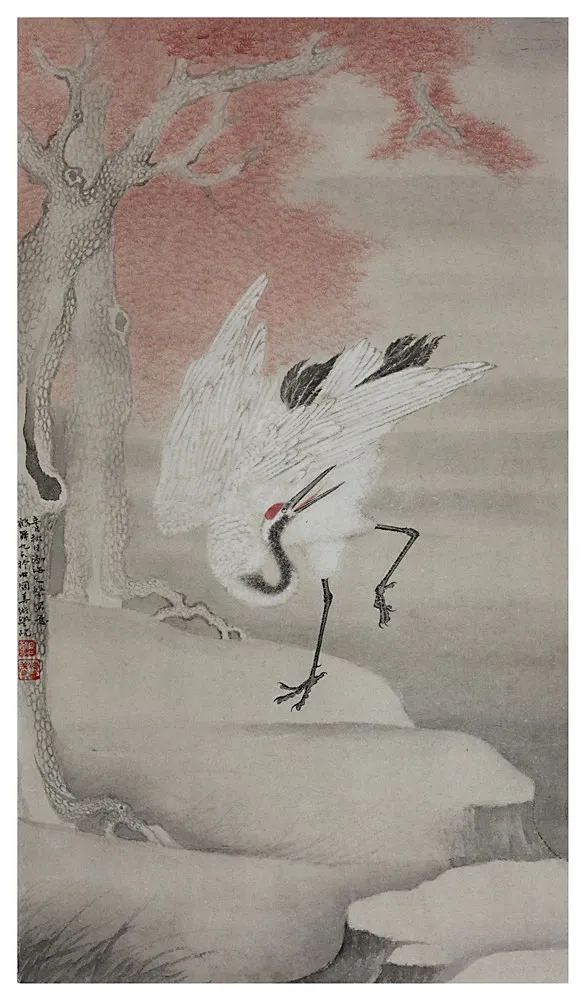 李文馨 绢本 鹤舞九天 70cm×38cm