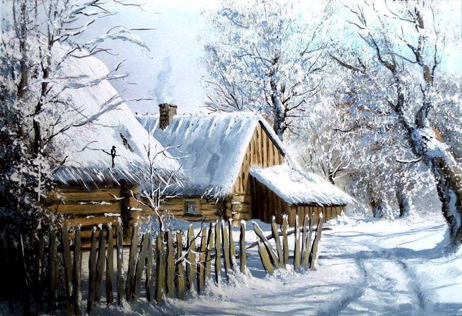 波兰冬季雪景森林风景油画︱马列克·什切帕尼亚克作品