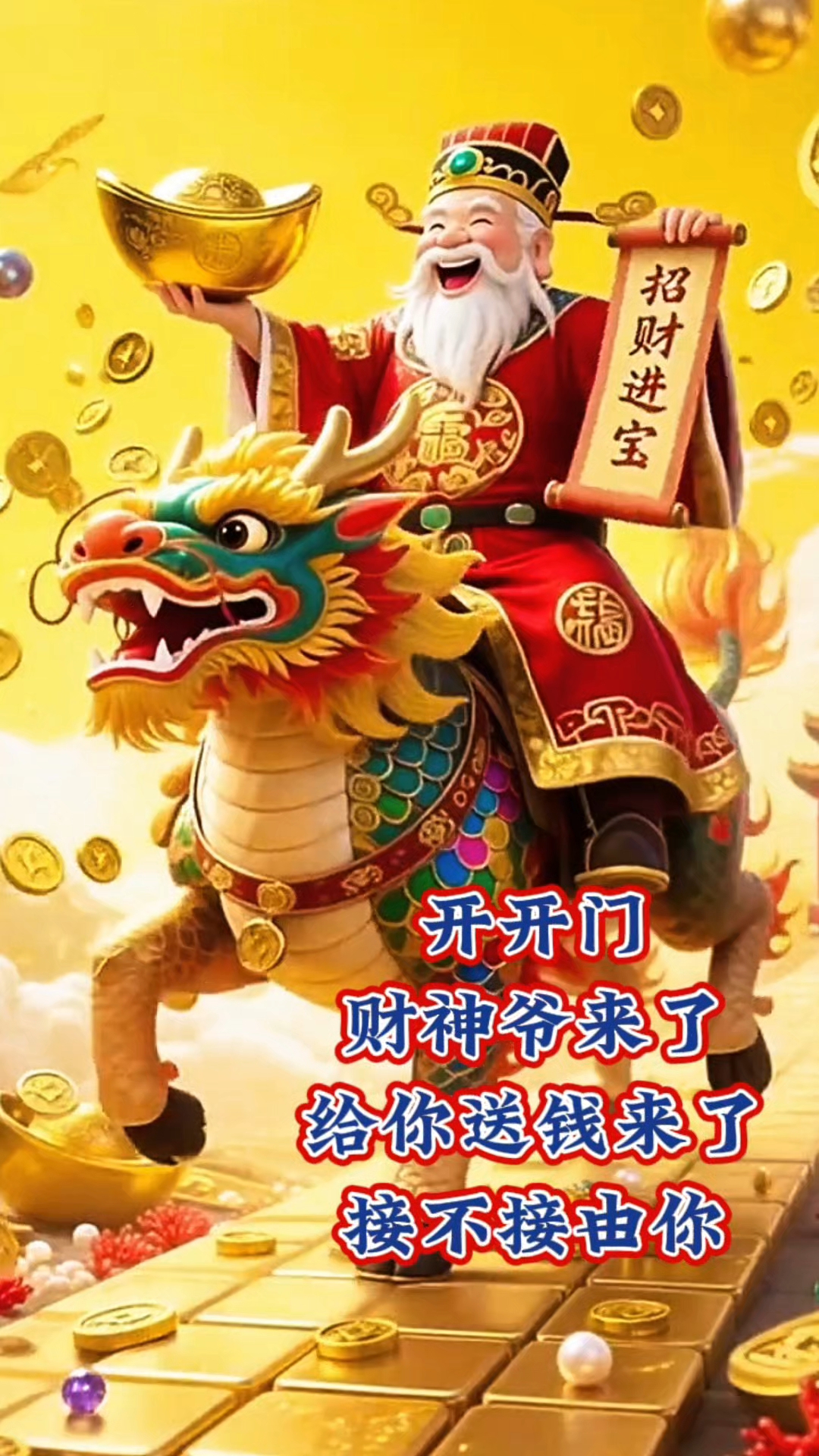 开开门财神爷给你送钱来了接不接由你