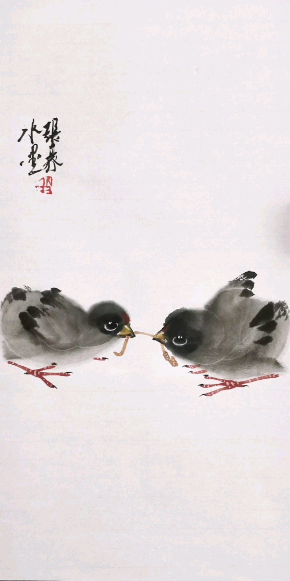 一笔水墨画小鸡