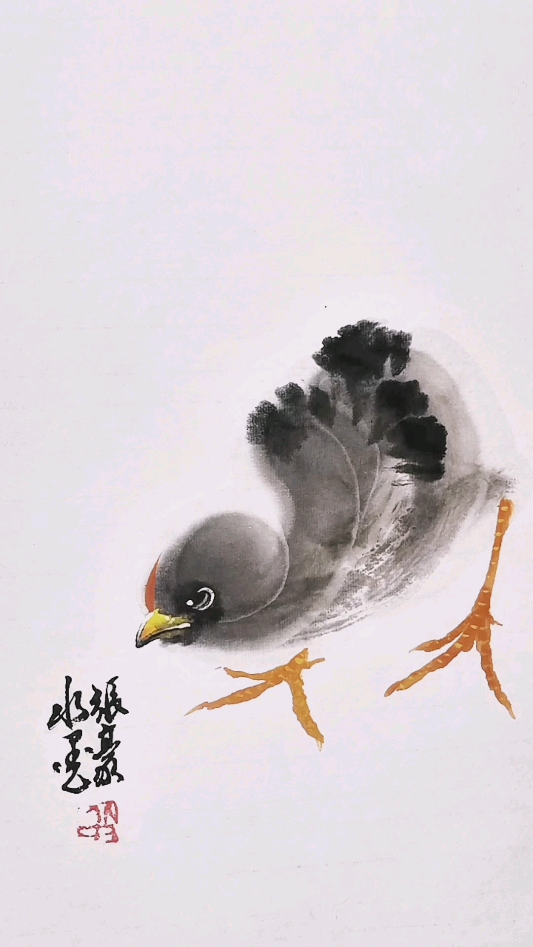 一笔水墨画小鸡