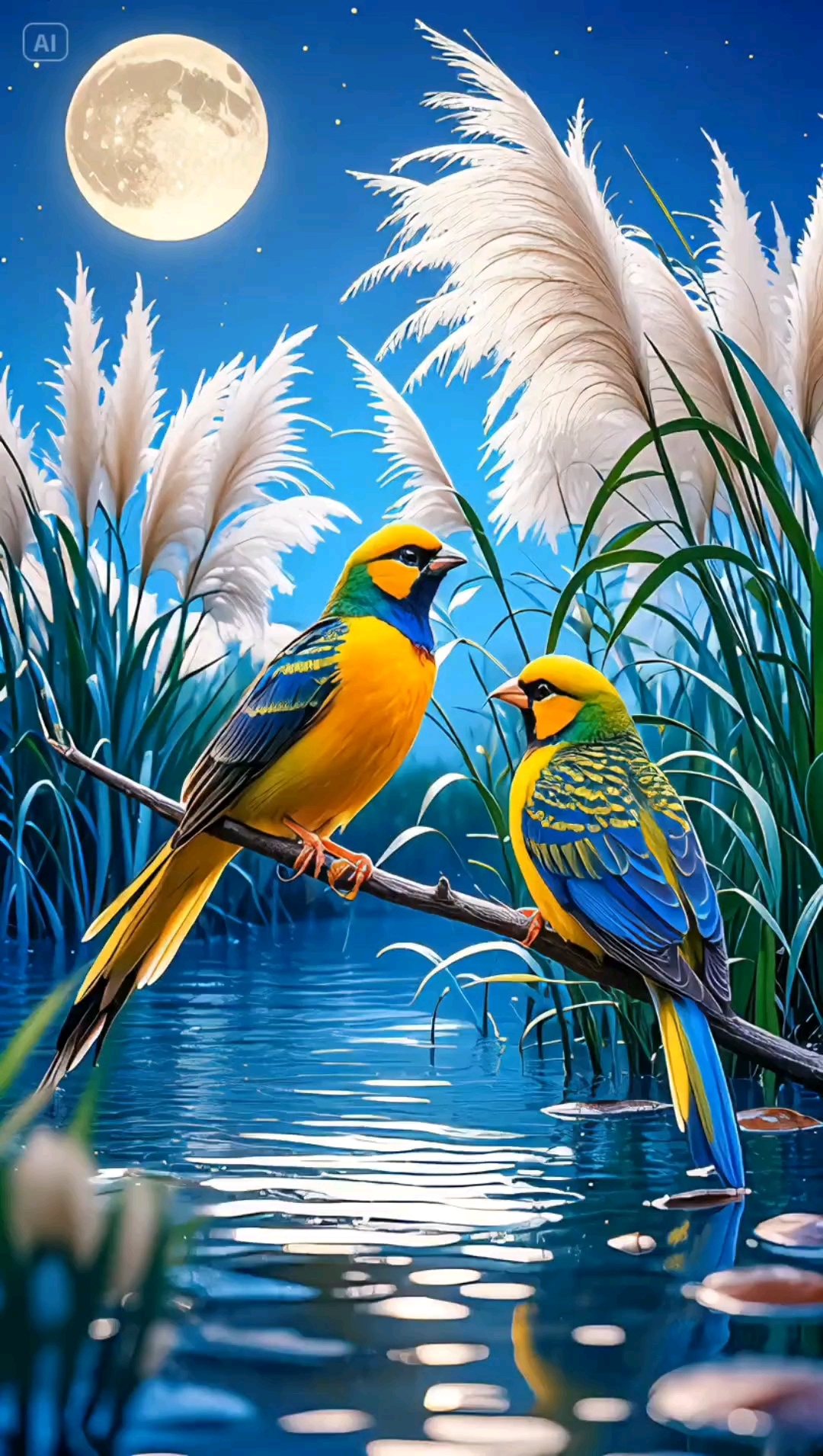 两只五彩斑斓的金丝鸟