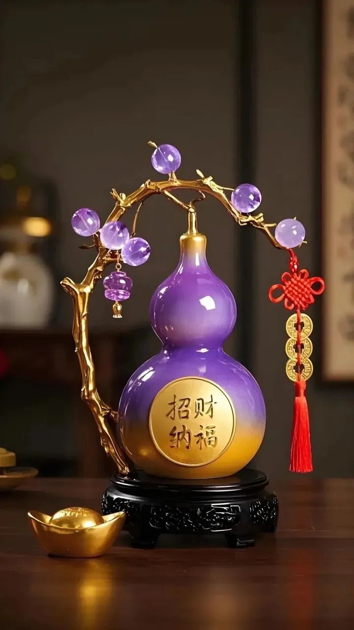 紫金葫芦挂高堂,招财纳福喜气扬.金玉满堂福运长,吉祥如意财源