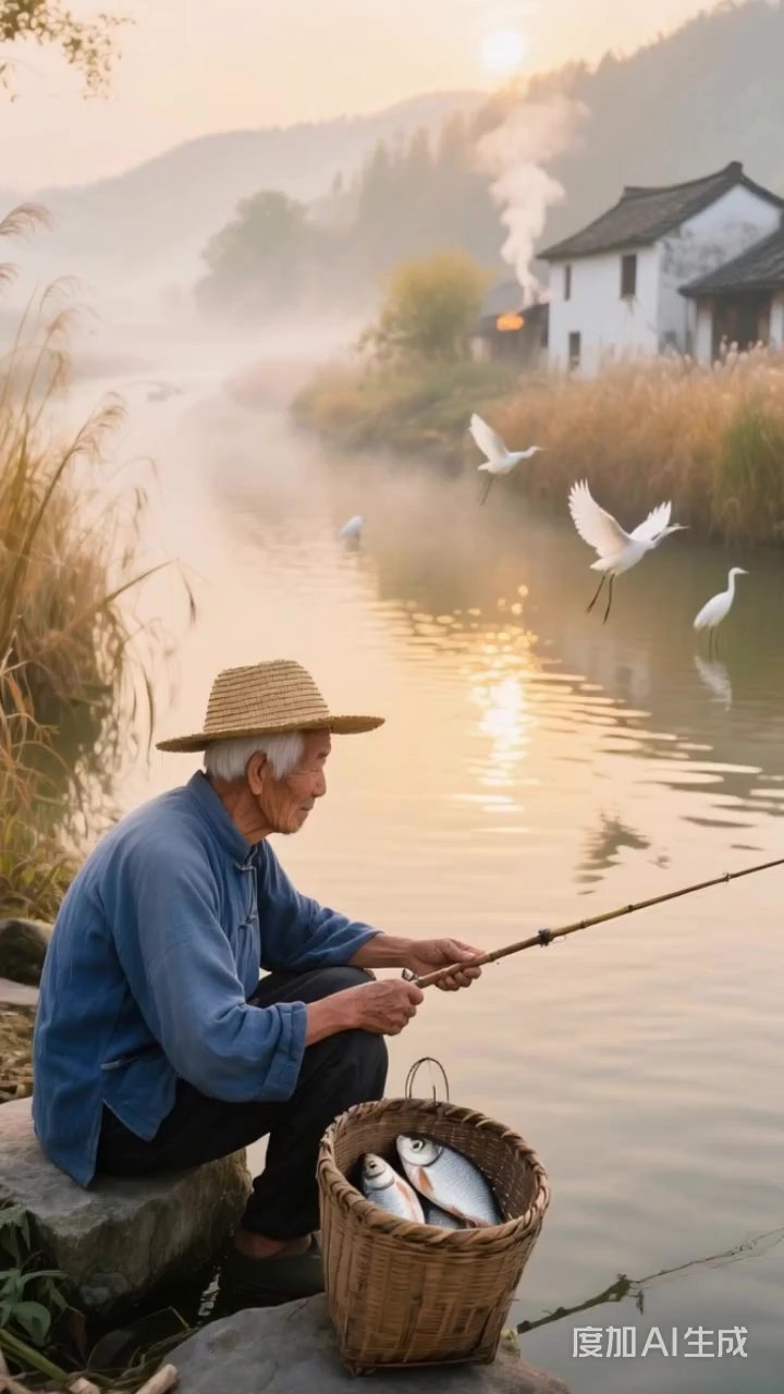 农村老大爷钓鱼