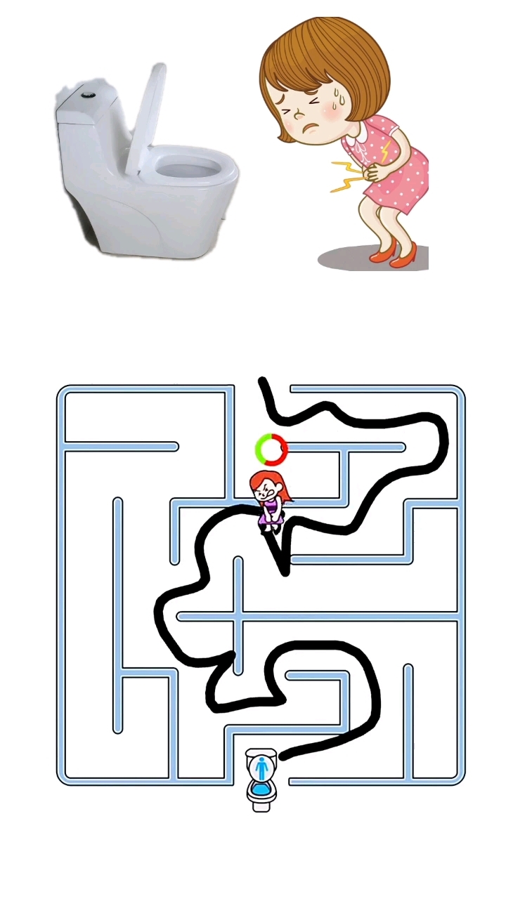 小女孩吃坏肚子了,想立马找到厕所,可怎么也找不到