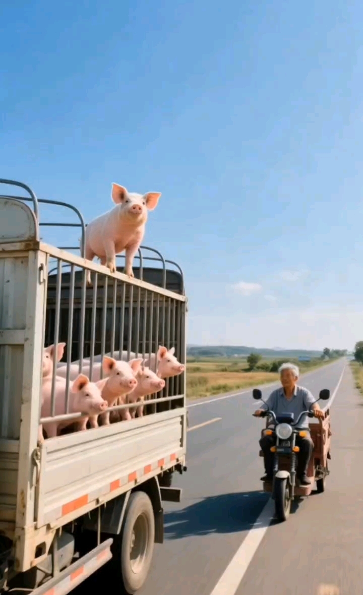 大爷称:猪是自己跳到三轮车上来的,我一定把它养得白白胖胖的