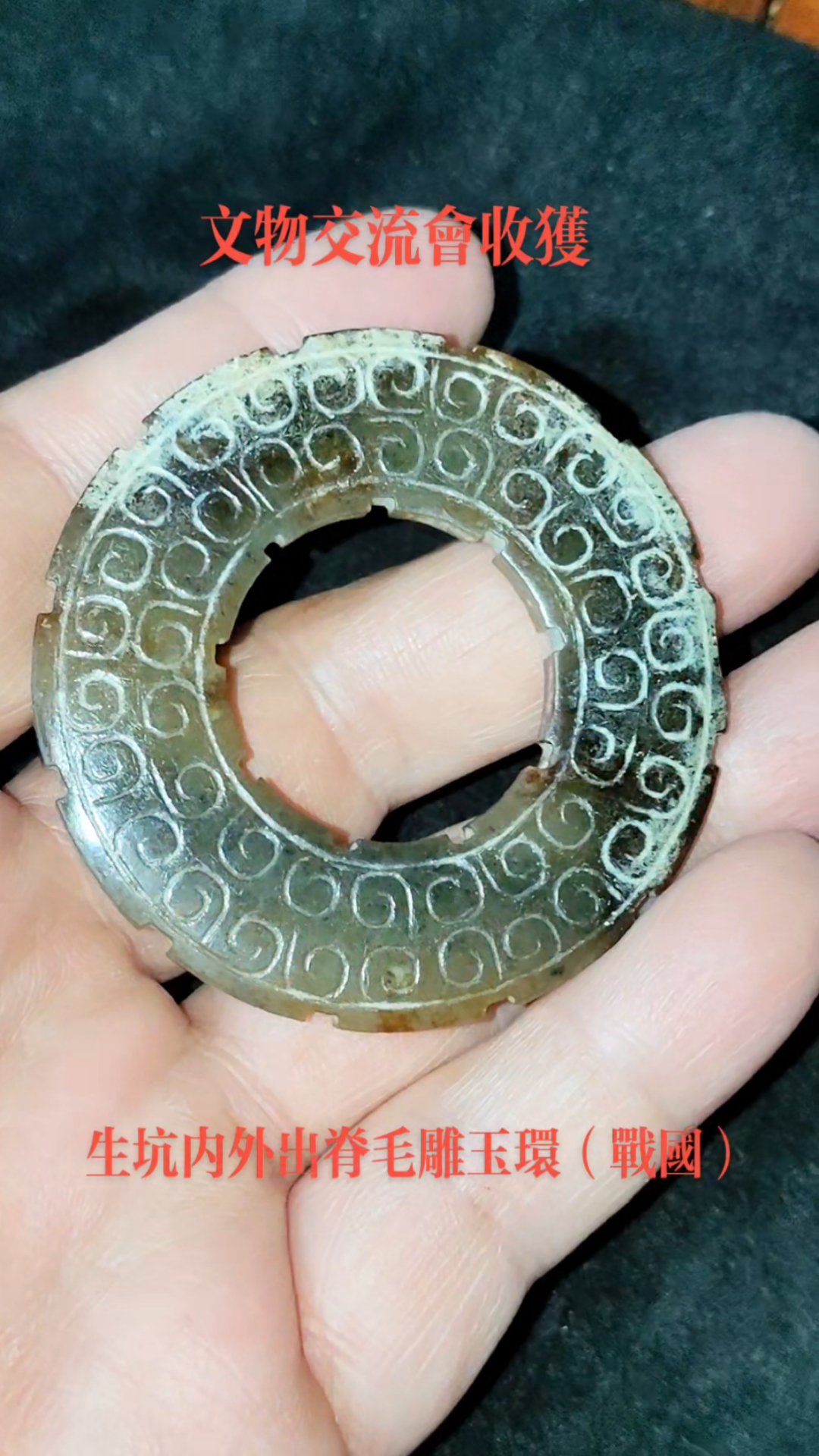 战国生坑毛雕内外出脊玉环