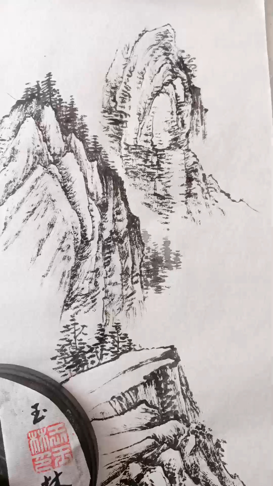 国画山水勾皴过程