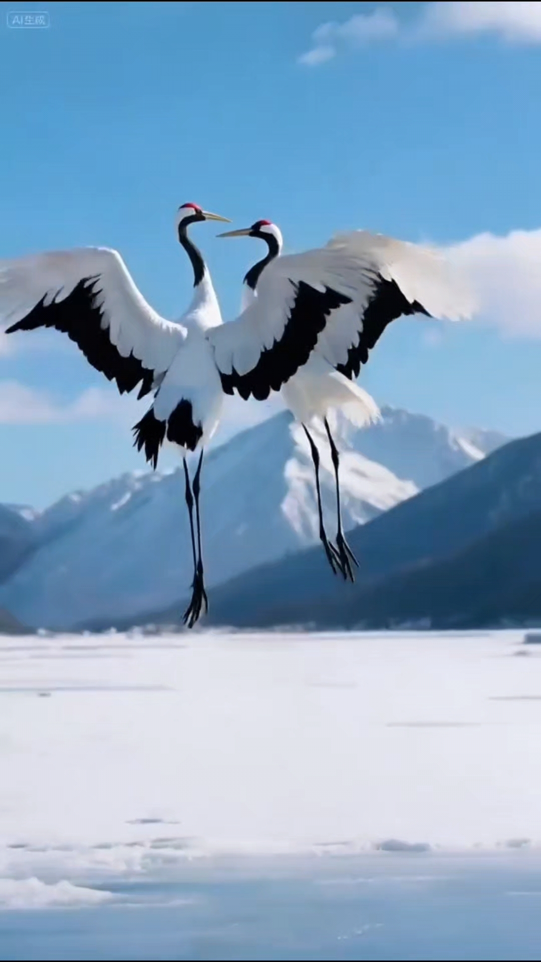 "两只丹顶鹤翩翩起舞""愿世间美好都如约而至"