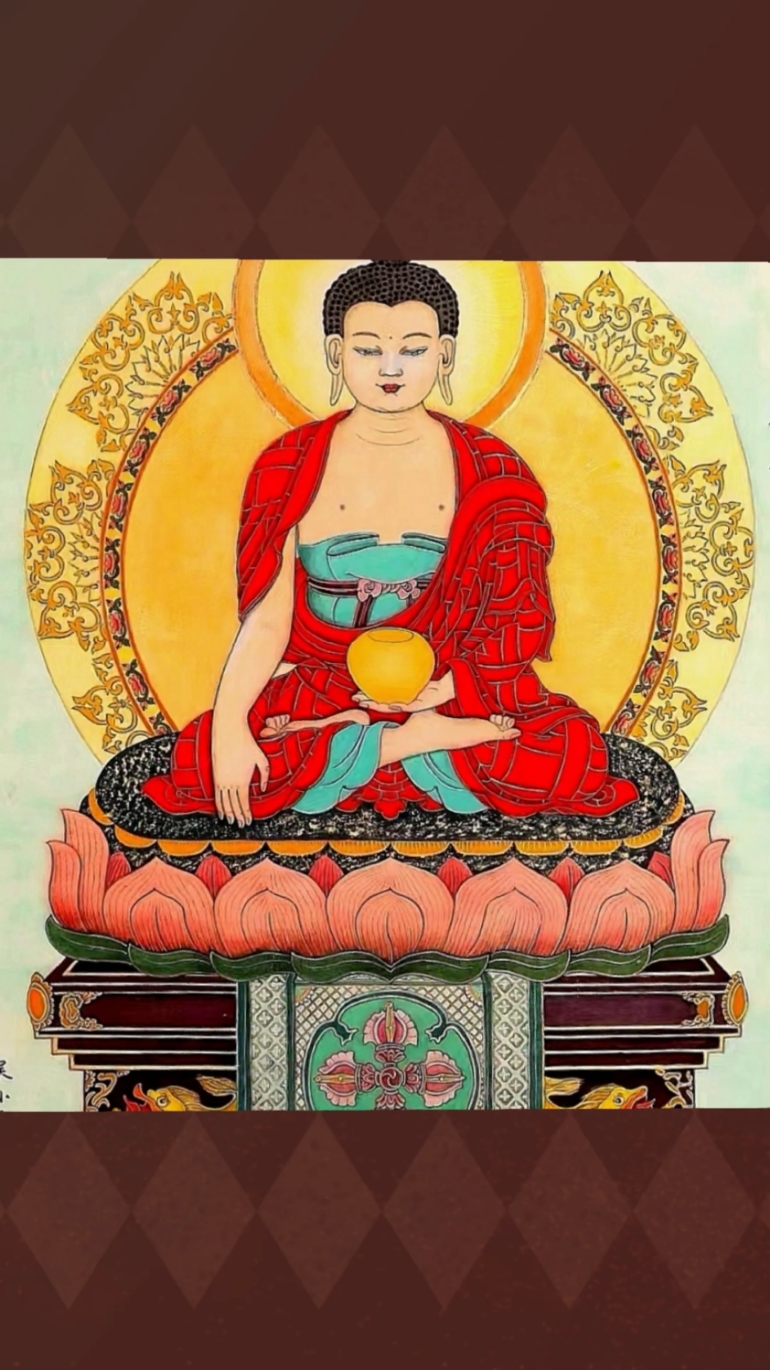 著名佛教国画家吴小平作品《释迦牟尼佛》8平尺,镜框精裱.