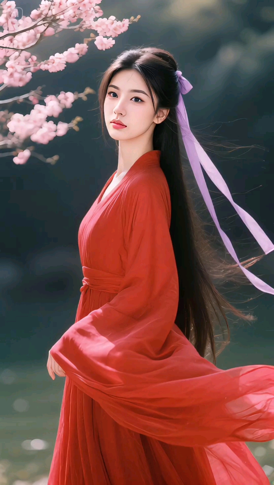 古装美女:一袭红裙画中仙