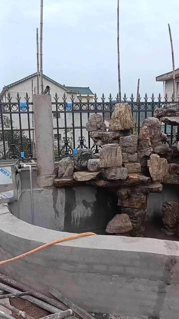 庭院假山流水,水池制作,龟纹石假山