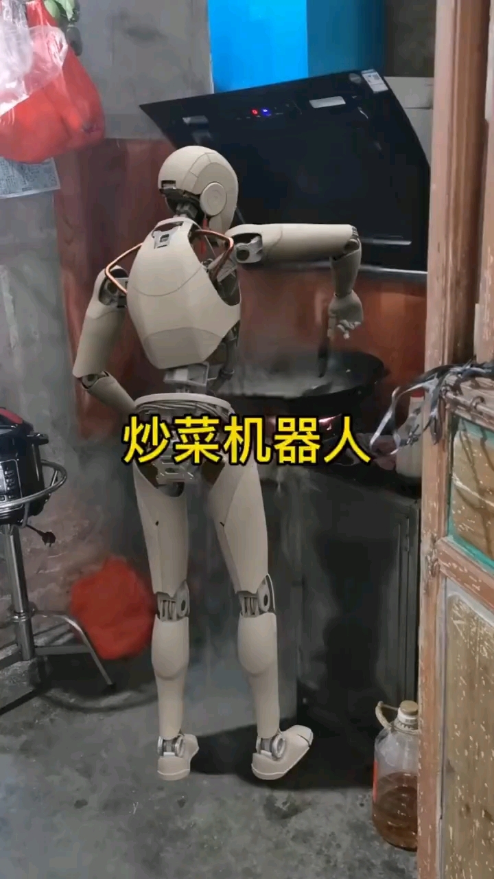 家政机器人在炒菜