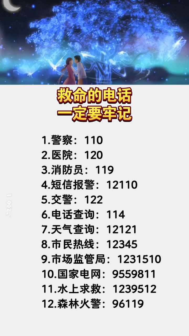必备12个紧急电话,关键时刻救命!