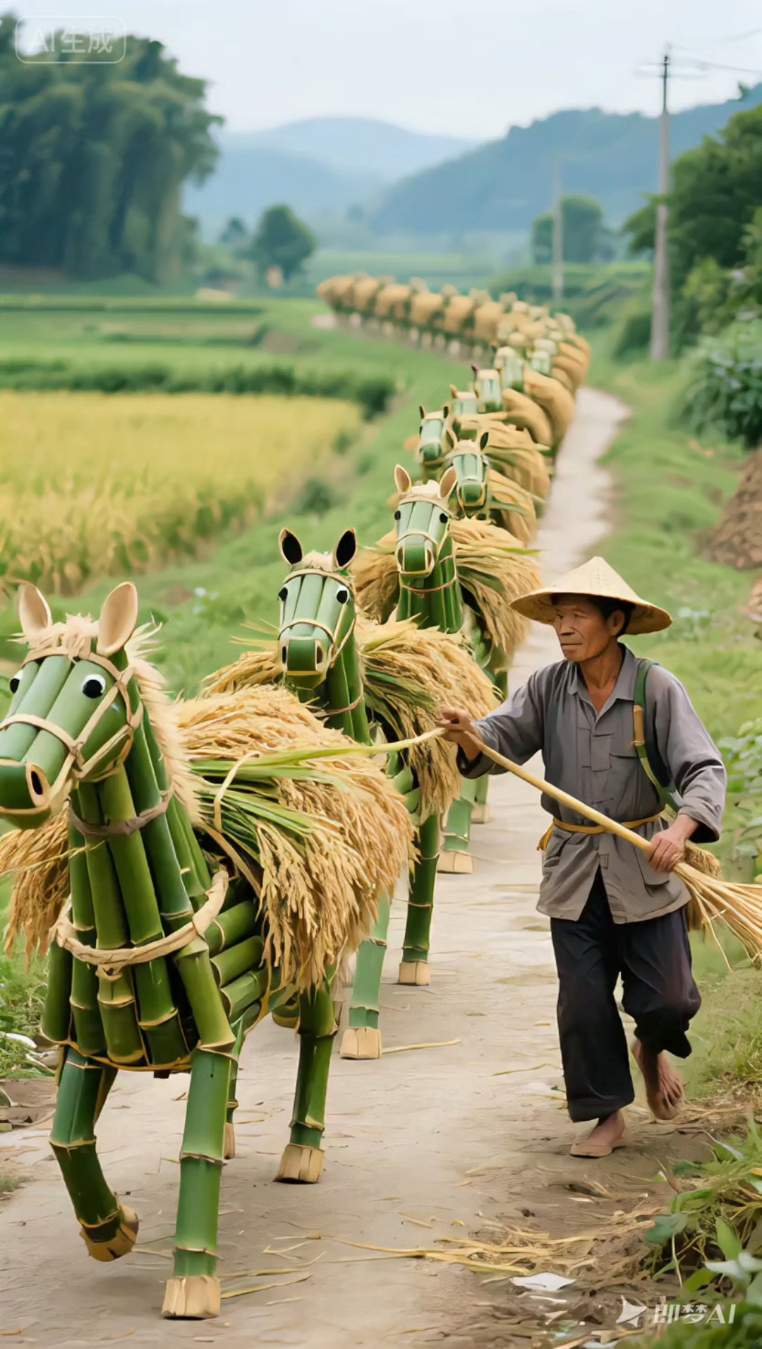 干农活的好帮手,马儿运粮食