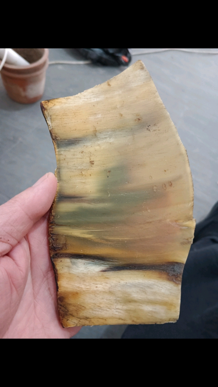 一片非州白犀牛角片,几百年的物件,从片到丝的过程!