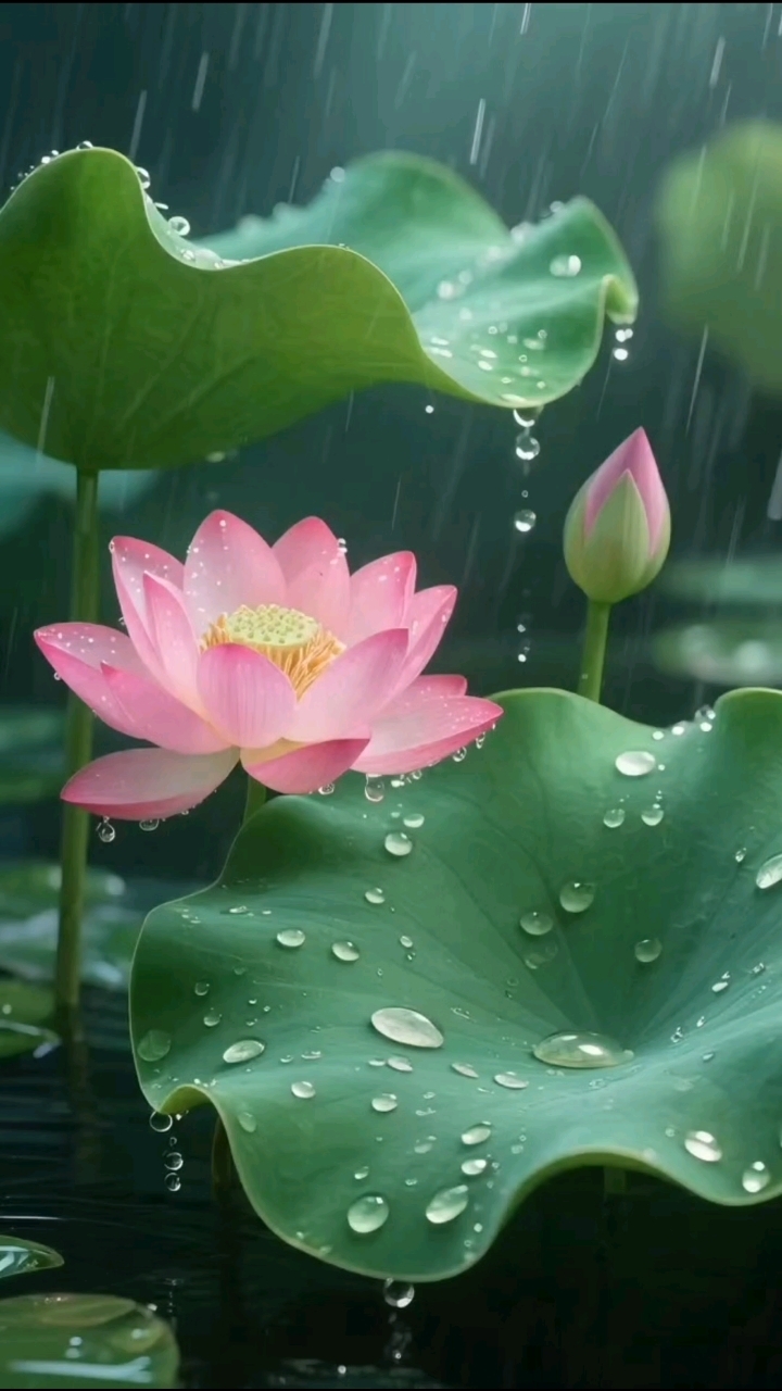 雨中的荷花,花瓣挂满水珠