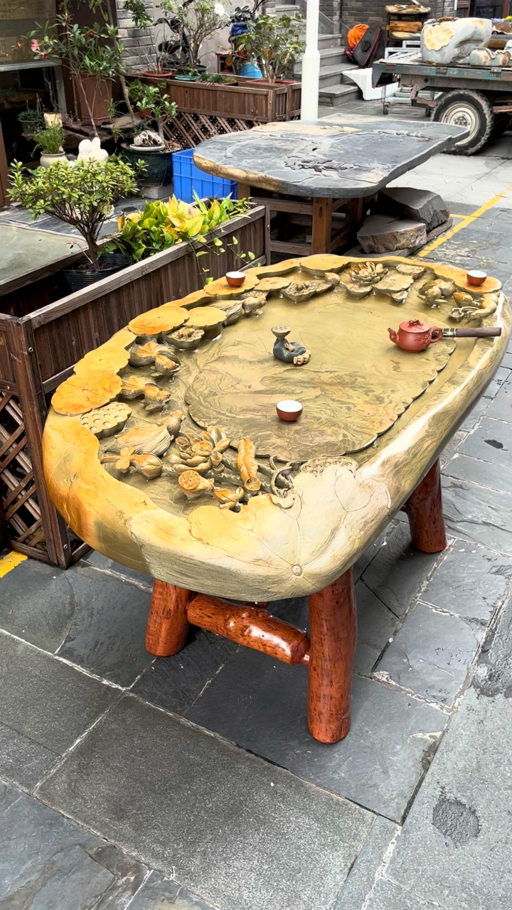 天然原石手工雕刻石茶盘,有喜欢的嘛