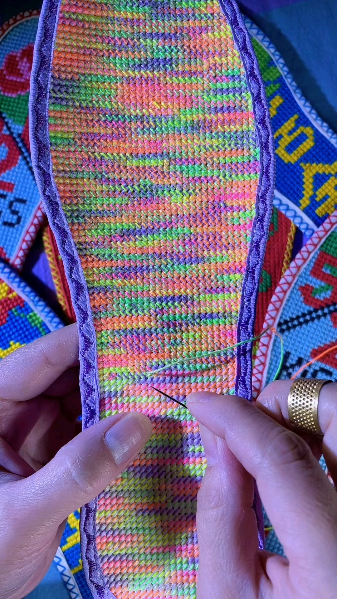 七彩线十字绣鞋垫走针