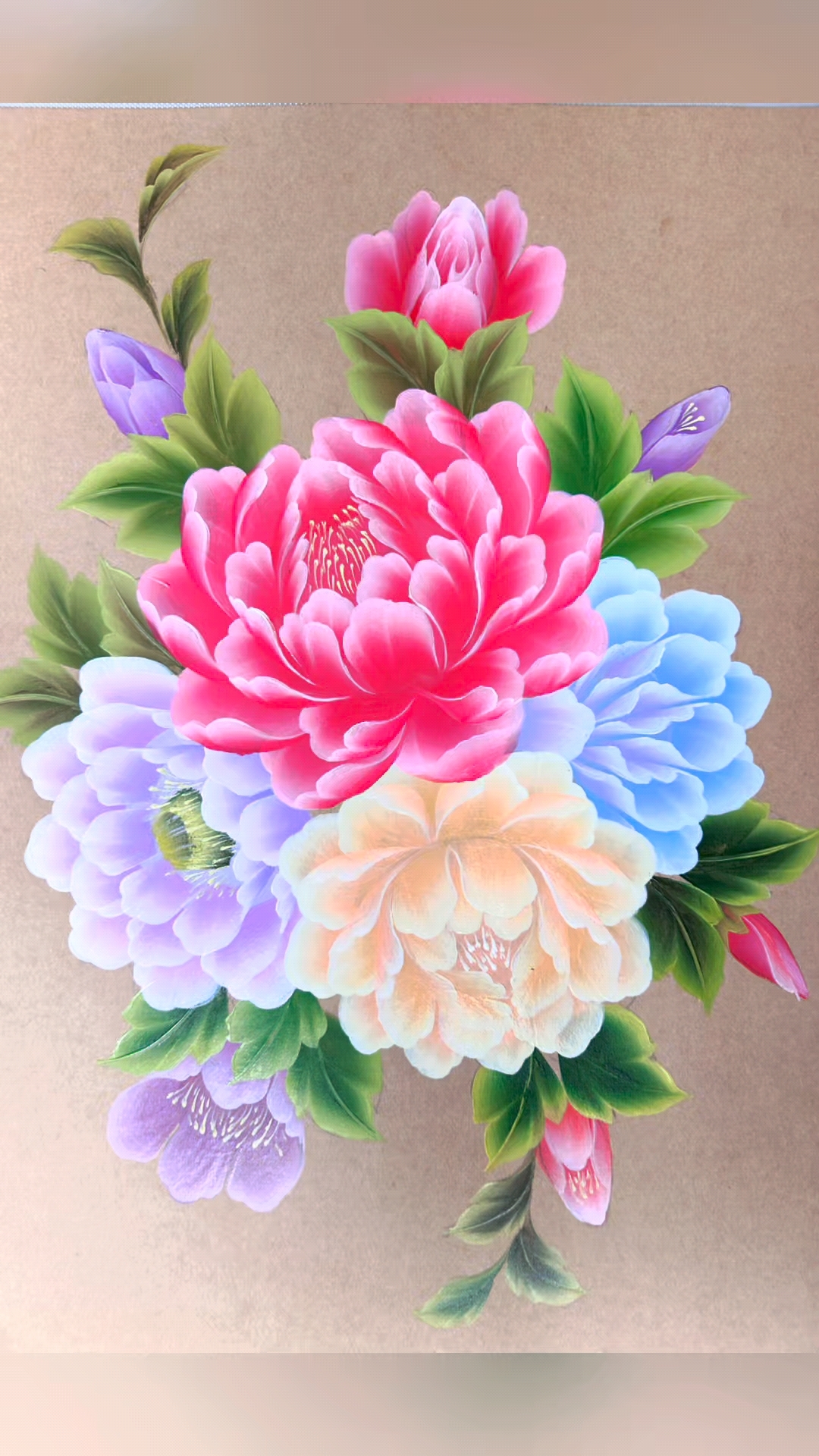 排笔彩绘#丙烯彩绘#排笔牡丹#治愈画