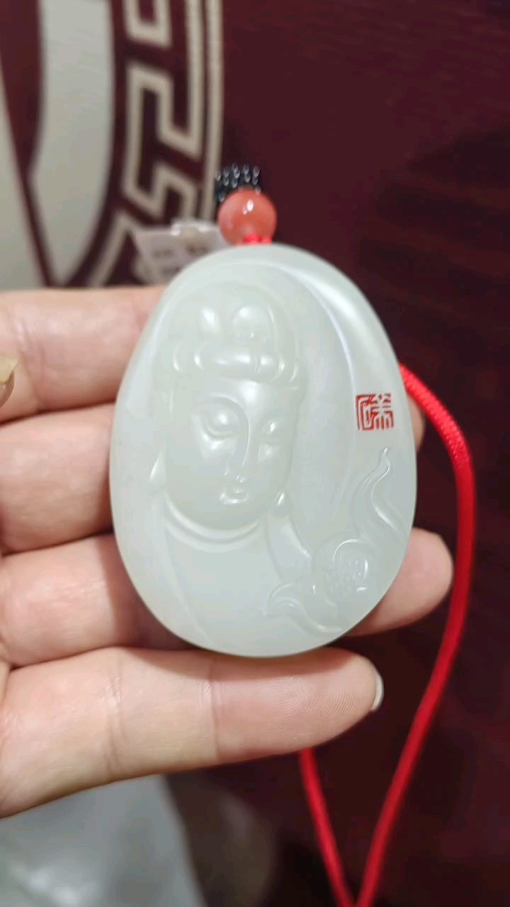 苏工名家精雕,和田籽料观音吊坠