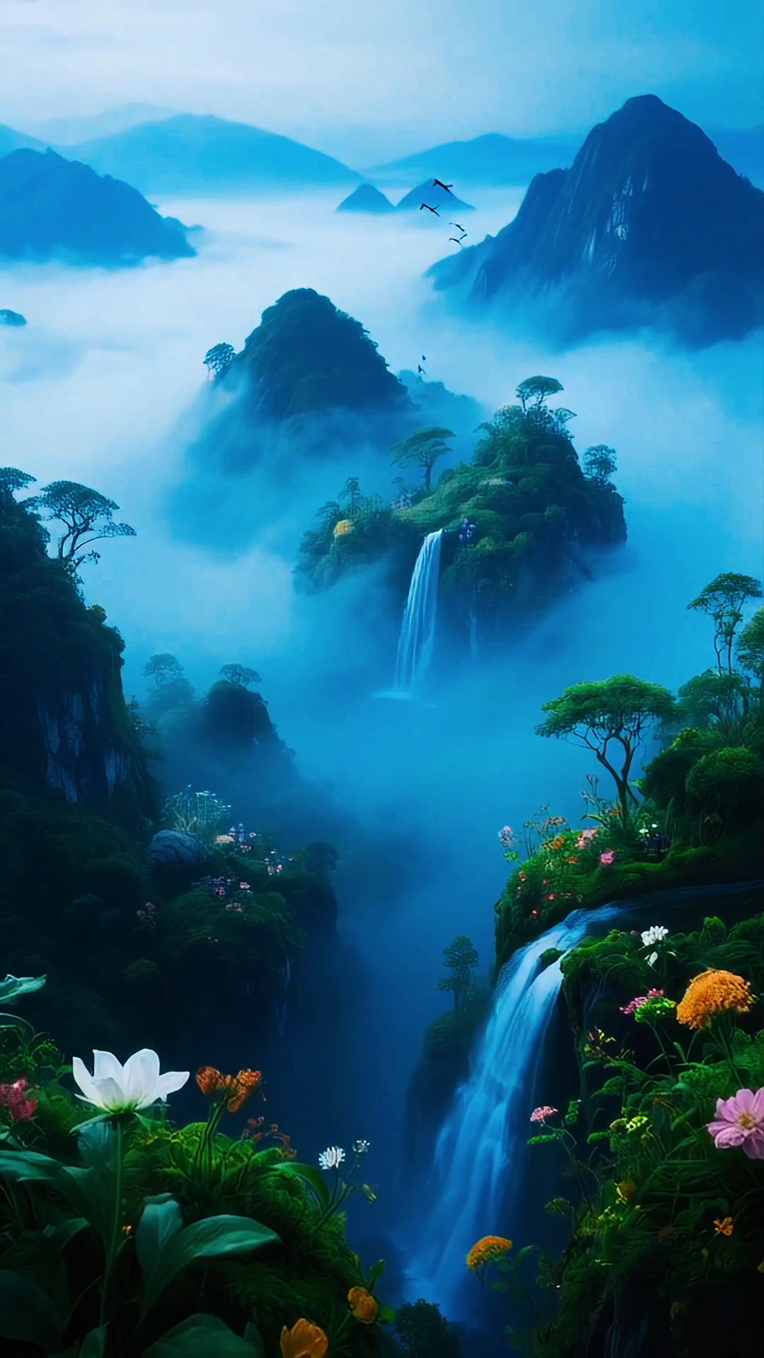 银瀑裁云浮黛岫 花雨绣崖破虚烟