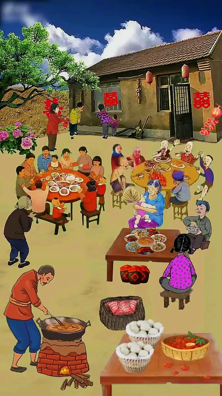 小时候农村人结婚吃大席的场景