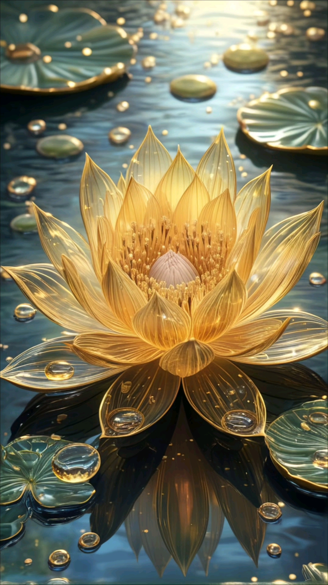 金色莲花水中绽放,宛如神圣的祥瑞降临人间.