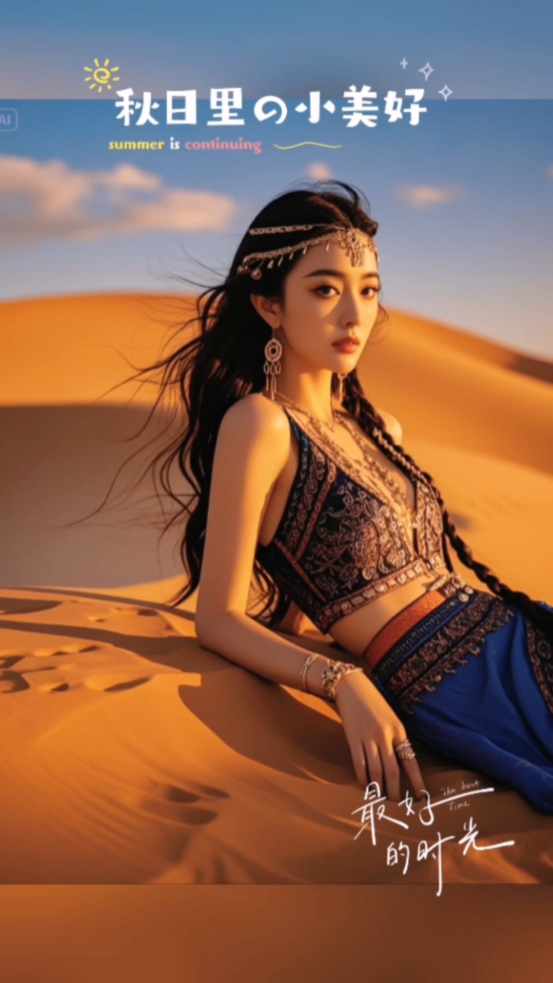 一位倾国倾城的西域美人,身穿西域古典服饰,苗条的身姿.