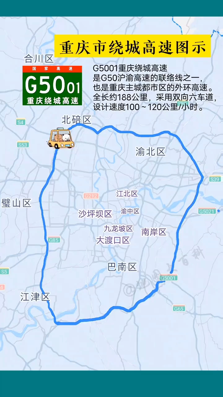 g5001是重庆主城都市区的外环高速.全长约188公里