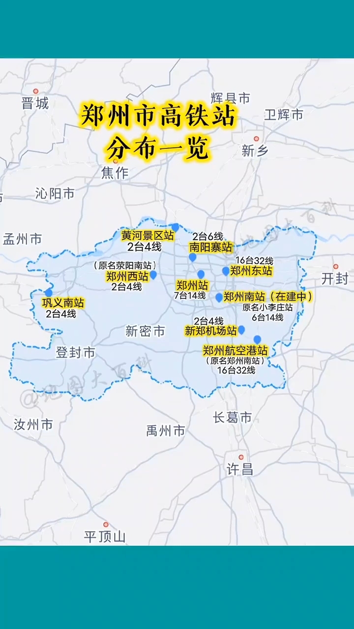 郑州市高铁站分布一览,目前新建的郑州南站,将助力郑州铁路枢纽