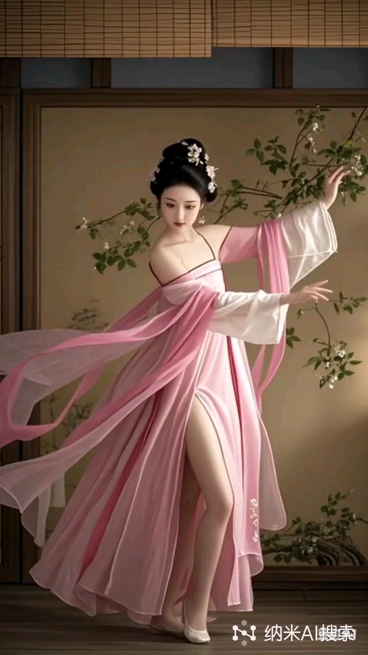 粉色古装女子优雅起舞,尽显古代女性柔美的舞姿