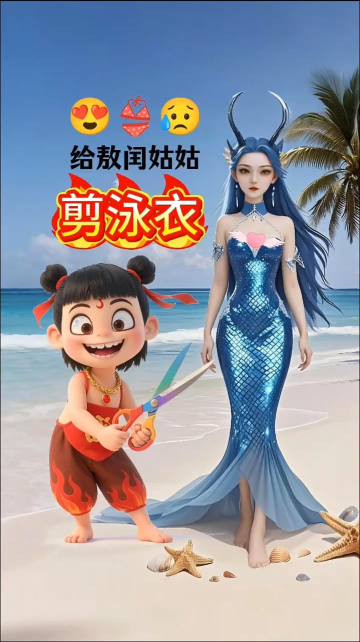 给姑姑剪泳衣,非常性感